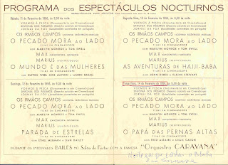 Assinalado a vermelho, a soirée de Carnaval onde meus Pais se conheceram, há 53 anos. Curiosamente, um dos filmes era 'O Papá das Pernas Altas'... (clique para ampliar)